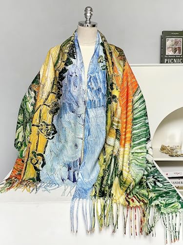 VENVSBEE Van Gogh Scarves Art Scarf for Women Best Gift Reversible Soft Cashmere Feel Shawl Wrap Doubleside Pashmina in Gift Box-24 Plain near Auvers4