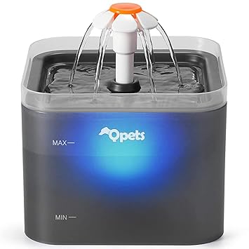 QpetsNeverland Cat Water Fountain with LED Light 67oz/2.0L Ultra Quiet Cat Drinking Fountain with Filter, Automatic Pet Water Fountain for Cats and Small Dogs, Grey (Water Fountain)