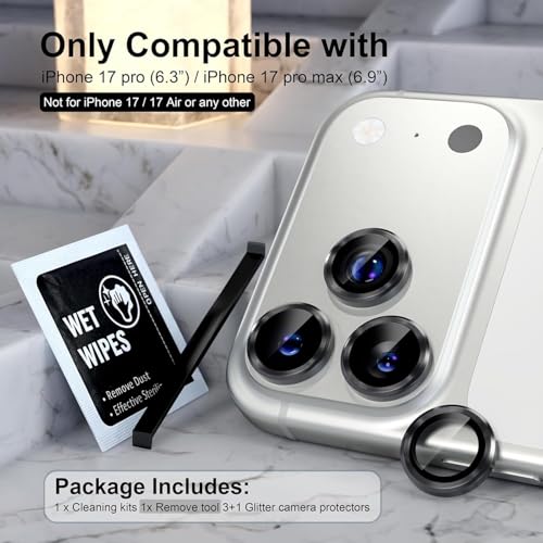 Image of Choiche Camera Lens Protector Compatible for iPhone 17 Pro 6.3-Inch and iPhone 17 Pro Max 6.9-Inch - 9H Tempered Glass Camera Cover with Metal Ring Decoration, Scratch-Resistant Screen Protector (Black, HD Clarity, Easy Install)