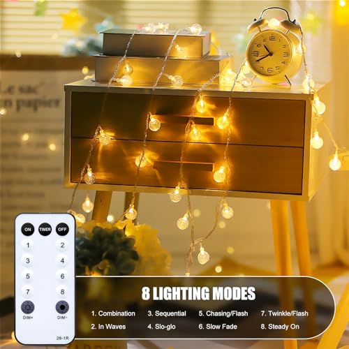 Minetom Globe String Lights - Plug In 33 Ft 100 Led Crystal Globe Fairy Lights With 8 Lighting Modes And Remote For Patio Yard Porch Garden Pool Tent Beach Bedroom Wedding Party Decor thumb #2
