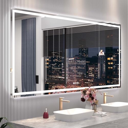 84"X40" LED Bathroom Mirror with Front Lights and Backlit, Anti-Fog, Dimmable, Shatter-Proof Tempered Glass, Lighted Bathroom Vanity Mirror for Wall with 3 Colors, Memory Function