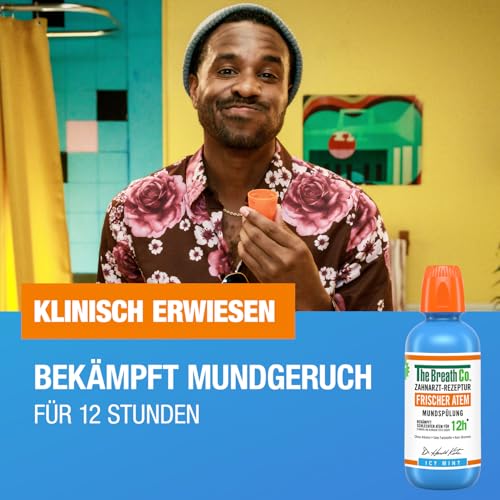 The Breath Co. Mundspülung (500ml), Zahnfleischpflege für bis zu 12 Stunden Frischer Atem, Antibakterielles Mundwasser für Zahnpflege gegen Mundgeruch, Alkoholfrei, Eis Minze