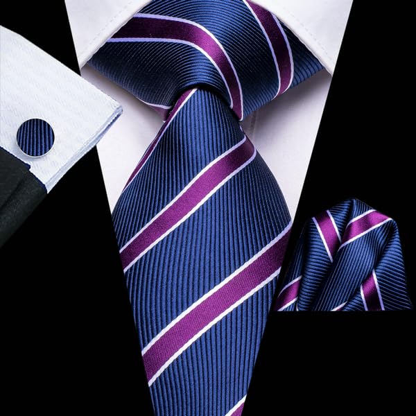 Image of Hi-Tie Men's Tie Lapel Pin Set Pocket Square Cufflinks Formal Woven Silk Tie Sets Wedding Party
