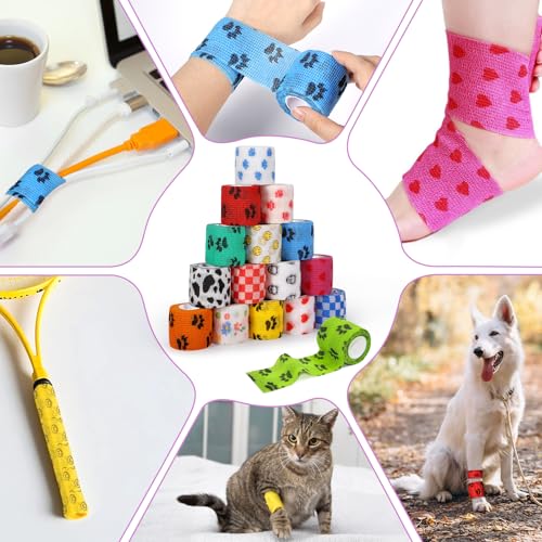 GMUFTIR Selbstklebende Bandage für Haustiere, 16 Rollen Selbstklebender Verband 5cm*4,5m, Elastische Kohäsive Haftbandage für Hund Pferd Haustier Sport Hand Arm Fuß Gelenk Finge