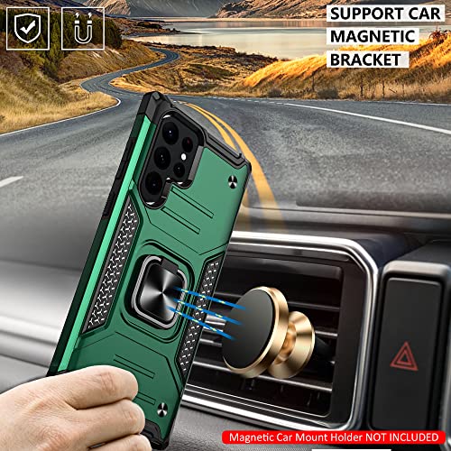 Jshru For Samsung Galaxy S22 Ultra Case, S22 Ultra Case With [2Pack] 3D Pet Screen Protector, [Military-Grade] Magnetic Ring Holder Kickstand Shockproof Protective Case For Galaxy S22 Ultra, Green #TOP4