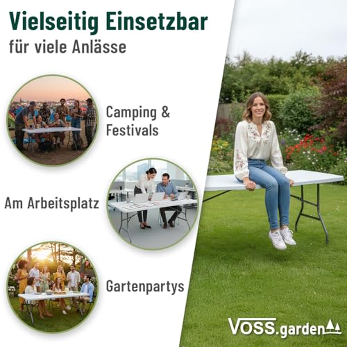 VOSS.garden Klapptisch 180x74x74cm Tragbar Weiß HDPE Kunststoff mit Stahlgestell Robust