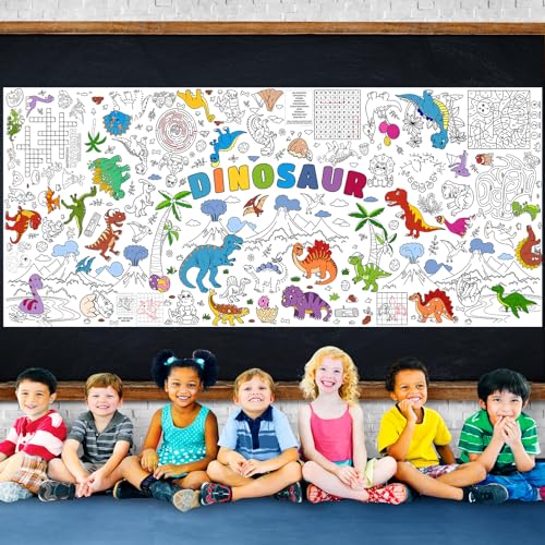 Image of Dinosaur Giant Coloring Poster For Kids 30x72 Inch, Large Coloring Poster Tablecloth Books, Themed Color-In Activities Games For Kids School Classroom Home Party Supplies Decorations