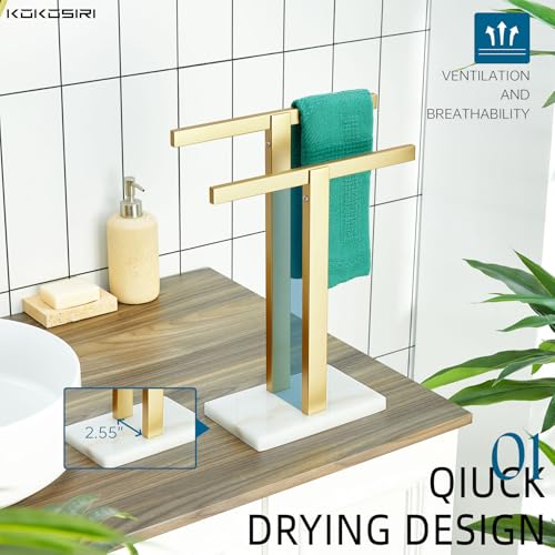 Image of KOKOSIRI Hand Towel Bars Standing Towel Rack with Marble Base for Bathroom Kitchen Vanity Countertop, Gold Stainless Steel 15.7'' Height THS0001-SM-BG