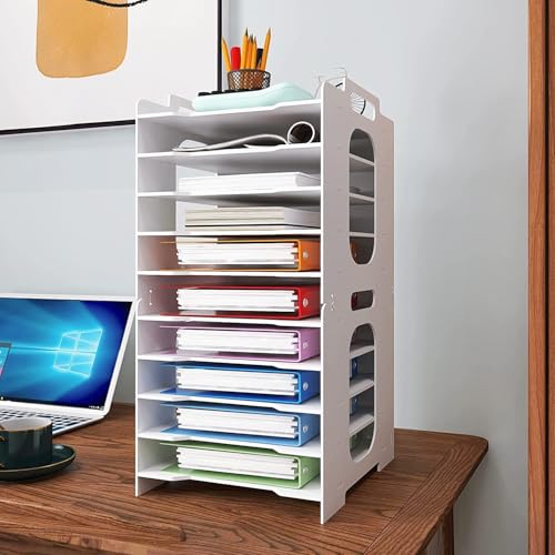 PUNCIA 10 Niveaux Organiseur de Bureau Banette Trieur Bac à Courrier Module de Rangement Organisateur de Papier Docunment Casier A4 Plateaux de Classement Fichier pour...