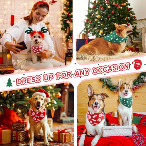 Vivifying 2PCS Halstuch Hund Weihnachten, Weihnachten verstellbare Dreieck Hund Bandanas mit Weihnachtsmann, Hund Weihnachtskostüm für Hunde (L, Grün & Rot)