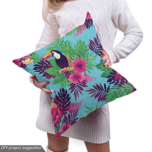 Image of Lunarable Colorful Fabric by The Yard, Tropical Toucans and Flamingos with Pineapples Exotic Hawaiian Flora and Fauna, Decorative Fabric for Upholstery and Home Accents, 3 Yards, Blue Magenta