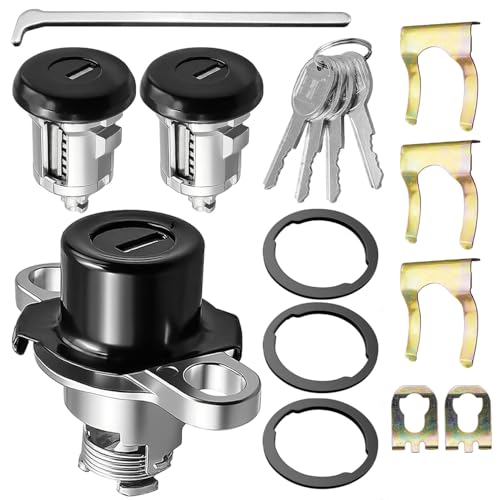 Image of Doors & Hatch Lock Cylinder Set Fit for Chevrolet Camaro Pontiac 1993-2002 | Replace PY472, Front Door Tailgate Lock Cylinder with Black Face Caps
