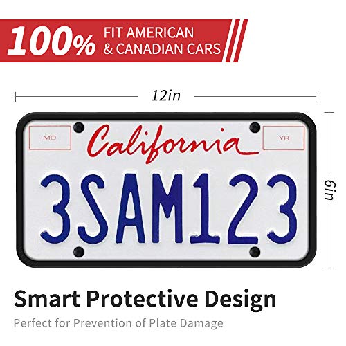 Aujen Silicone License Plate Frames, 2 PCS License Plate Holder, Universal American Auto Black License Plate Frame Rust-Proof, Rattle-Proof, Weather-Proof