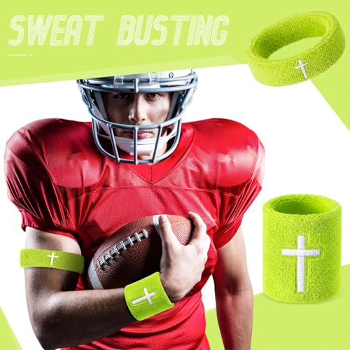 Image of Soulchen 4 pcs Cross Bicep Bands Wrist Bands Christian Arm Sweat Wristbands Absorbent Armband for Men Women Football Baseball Players Sports Activities Supplies