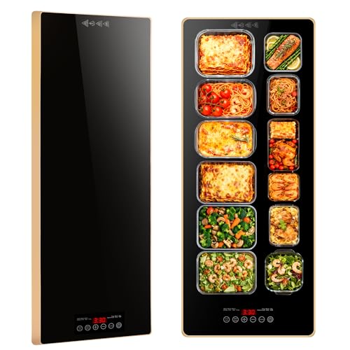 Electric Warming Tray Extra Large 43"x16" Food Warming Mat with Storage Bag, 9 Temp Modes, Chafing Dishes for Buffet, Food Warmer for Parties, Hot Pads for Kitchen, 500W Custom Warm Setting, Gold Edge