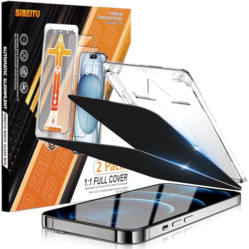 SIBEITU 2-Pack [Auto Alignment Kit] Privacy Screen Protector for iPhone 12 Pro Max, 6.7 Inch 25° Anti-Spy Auto Dust Removal Installation Glass Film, 9H Hardness Private Anti Scratch Protector