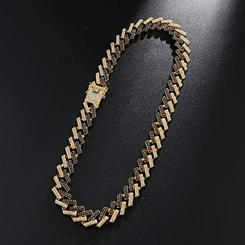 15mm Iced Out Zircon Full Pave Rhinestone Men Necklace Gold Chains for Men Jewelry 41cm Gold and Black