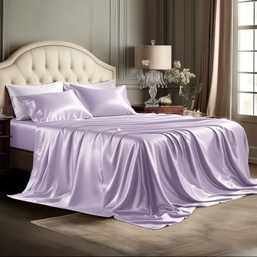 Image of Bedsure Satin Sheets King Size, Soft Silky Bedsheets for Hair & Skin
