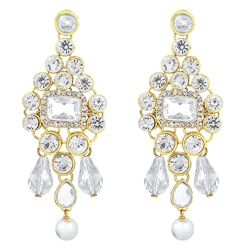 Image of Peora Crystal Choker Necklace with Maang Tikka Earrings Indian Traditional Bridal Wedding Jewellery Set for Women