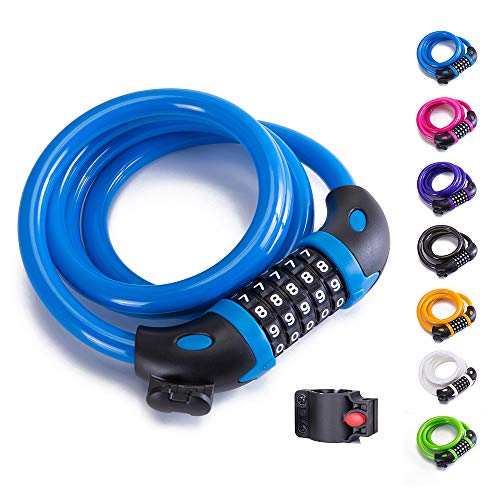 XZSUN Bike Lock Bicycle Lock Chain ，5-Digit Combination Lock Core Steel Wire Bike Lock Security&Portable Bicycle Locks,4 Feet x 1/2 inch (Light Blue)