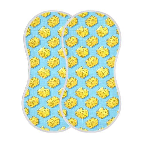 xigua Cartoon Cheese Muslin Baby Burp Cloths Set of 4, Super Soft & Absorbent Burping Rags, Cotton Burp Clothes Shower Gift for Newborn, Baby Girls and Boys2
