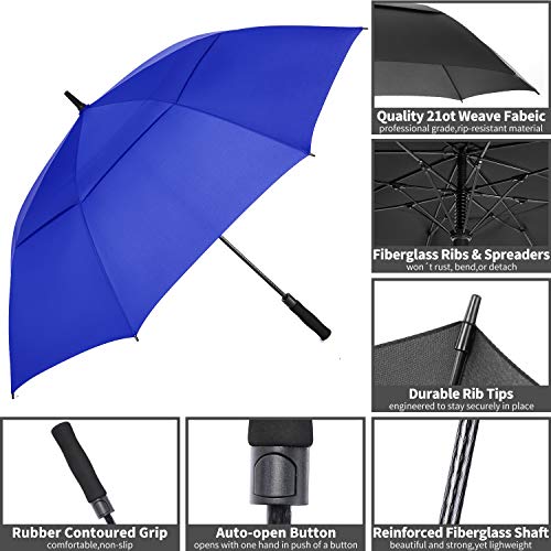 Image of MRTLLOA Automatic Open Golf Umbrella, 62 /68 Inch Extra-Large Oversized Double Canopy Vented Windproof Waterproof Stick Rain Golf Umbrellas for Men and Women