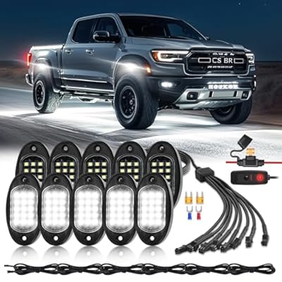 10 Pods Pure White LED Rock Lights with Power Swith Wiring Harness, 6000K Super Bright Waterproof Under Trailer Lighting White Underglow Kit for Trucks Trailer Offroad Pickup SXS ATV UTV