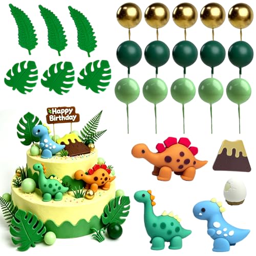 LIULINY 26 Piezas Dinosaurio Decoración para Tartas, Topper de Pastel