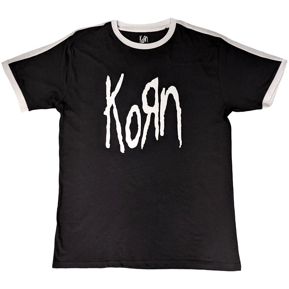 Rock Off Black Korn - Logo - Ringer T-Shirt - Cotton - Size Xl - Officially Licensed Merch