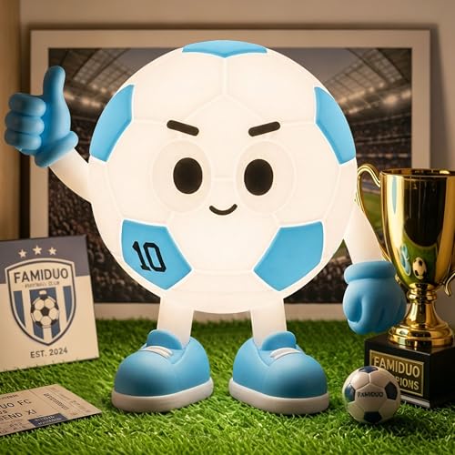 Image of FAMIDUO AMIDUO Soccer Night Light for Kids Room, Rechargeable Tap RGB Lamp