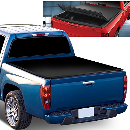 Vinyl Soft Top Tri-Fold Adjustable Truck Tonneau Cover Compatible with Chevy Colorado GMC Canyon Isuzu I-280 I-290 I-370 6Ft Fleetside Bed 04-12, Matte Black