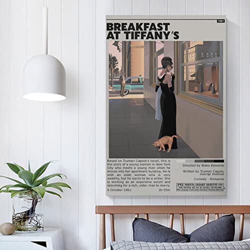 Kizqyn Breakfast At Tiffany's Retro Movie Minimalist Poster Poster Frame Hanger Scroll Posters Canvas Decorative Hanging Painting Wall Art Decor Room 12X18Inch(30X45Cm) #TOP4