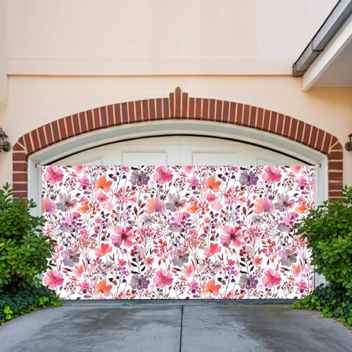 Garage Door Cover Banner 7x16 Ft, Spring Floral Garage Door
