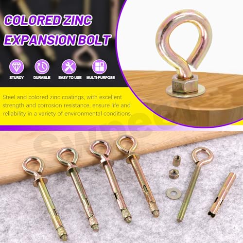 Image of Swpeet 8Pcs M6 Thread Wall Concrete Brick Expansion Screws Closed Anchor Hook, Expansion Eyebolt Screws Bolts, Heavy-Duty Expansion Bolts with Eye Ring, Sleeve Anchor, Expansion Hooks