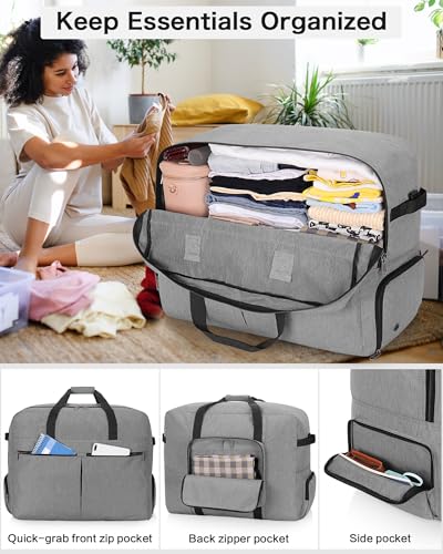 Image of 120L Foldable Large Travel Duffle Bag for Men and Women, Packable Duffel Bags with Shoe Compartment, Water Repellent & Tear Resistant (Gray)