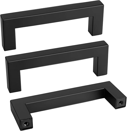 Miniatura 12 de Goldenwarm - Paquete de 10 tiradores de cajón cuadrados negros de acero inoxidable, herrajes modernos para armarios de cocina y baño, distancia