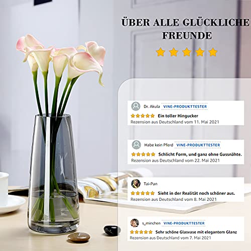 Vaas van glas, hoge helder glas, conische vazen, bloemenvaas decoratief met massieve ijsbodem, in stijl vaas voor thuiskantoor, 10 x 6,5 x 22 cm (Crystal Grey) - Afbeelding 6