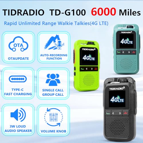 Image of 10Pack-TIDRADIO TD-G100 Rapid Unlimited Range Walkie Talkies with SIM Cards, 4G POC Two Way Radios Nationwide 6000 Miles, Global Long Range PTT for Family, Logistics, Company,Compatible with TD-M15
