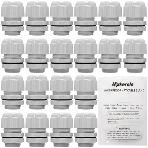 Image of MAKERELE Nylon Waterproof Cable Gland Strain Relief IP68 Plastic Grey Cable Gland Joints with Gaskets