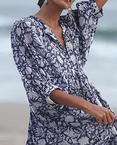 Image of Boho Dresses for Women Floral V Neck Puff SLVS Babydoll Short Beach Dress