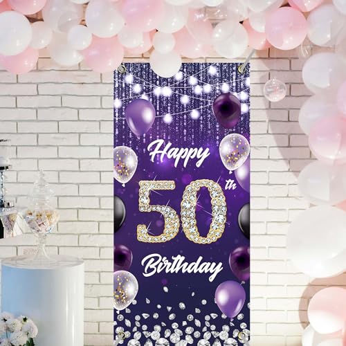 Fondo de cumpleaños 50 años morado 35.43x72.83in BECKTEN miniatura 5