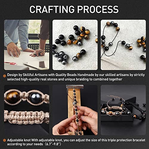 Triple Protection Bracelet,Genuine Tigers Eye Black Obsidian and Hematite Beads Bracelet for Men Women,Handmade Crystal Healing Bracelets Bring Luck and Prosperity and Happiness4