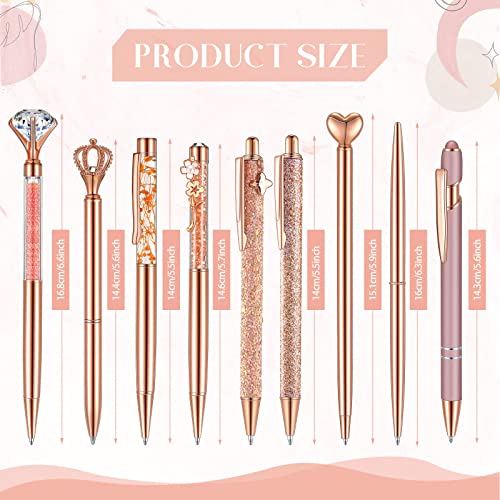 Image of Janmini Metal Ballpoint Pens Cute Diamond Pattern Journal Pens Black Ink Retractable Glitter Pens for Women School Wedding Office Home 9 Pack (Rose Gold)