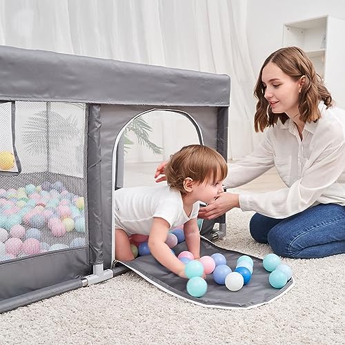 Image of PandaEar Large Playpen for Toddlers, Sturdy Baby Play Yards with Soft Breathable Mesh, Indoor & Outdoor Kids Activity for Infant Safety (50 inchx50 inch)-Grey
