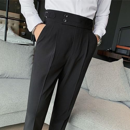 DGHM-JLMY Men Fold Pleated Crop Suit Pants Casual Comfortable High Waist Trousers Work Office Business Trousers with Pockets4