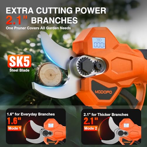 Image of Electric Pruning Shears, Upgraded 2.1 inch Cutting Garden Shears with LCD Display, Brushless Motor Cordless Power Pruner with 2.0 Ah*2 Batteries for Garden Tree Pruner Branch