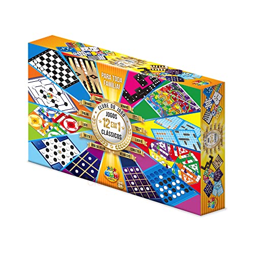 Jogo de Tabuleiro 12 Jogos em 1 Clube do Jogo, GGB Plast, Multicor, 1047