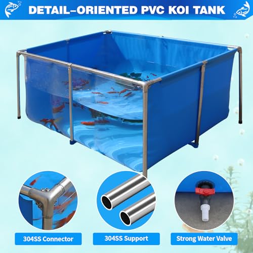 Image of PVC KOI Aquarium Tank, Temporary Fish Tank with Clear Viewing Panel, KOI /Goldfish Pond with 304SS Frame & Drain Valve(47.3 inch L*31.5 inch W*23.6 inch H, About 135Gal Water Capacity)