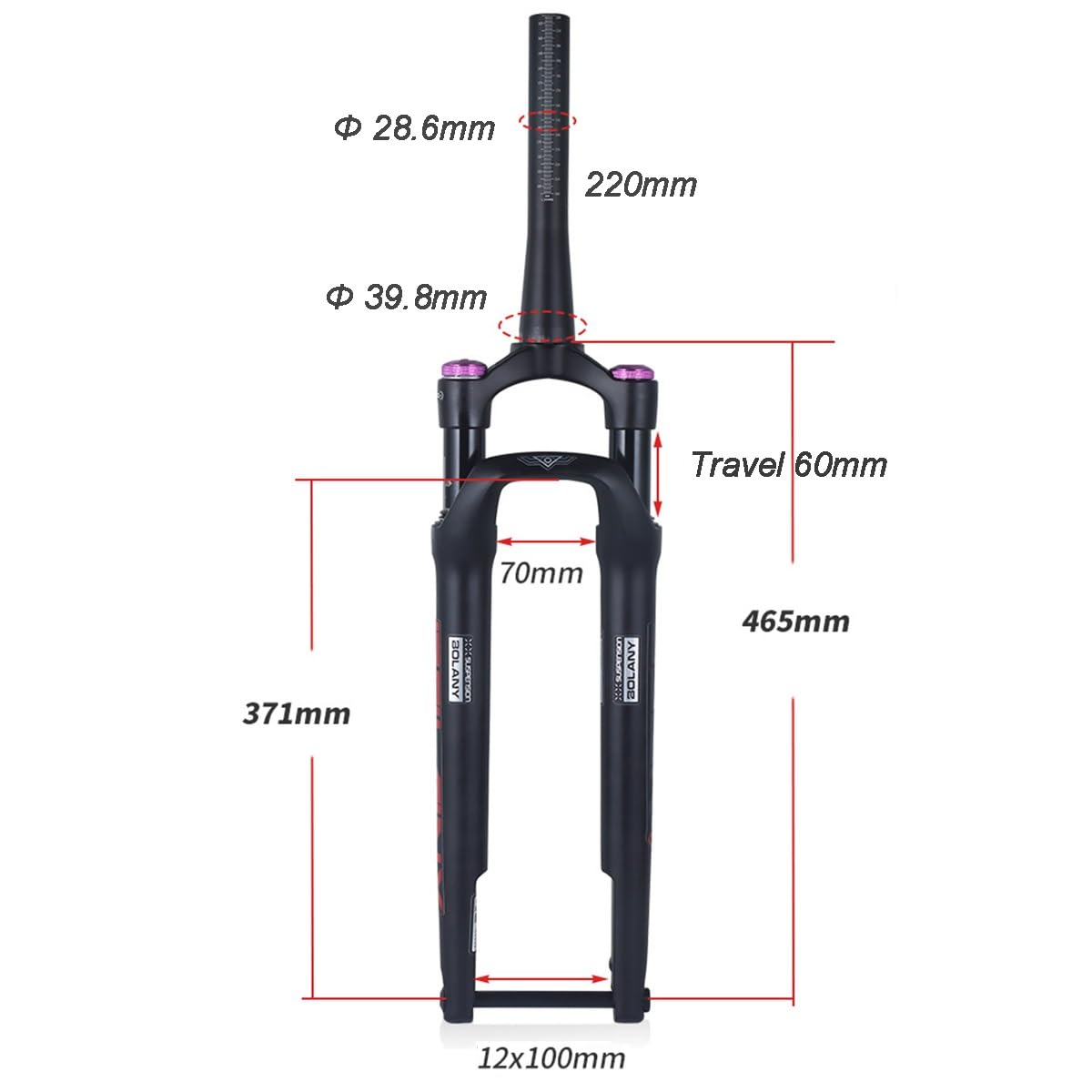 Horquilla de suspensión neumática para Bicicleta de Carretera 700C, Tubo de dirección cónico de 1-1/8 Pulgadas, Eje pasante, 12 * 100 mm, Horquilla Delantera para Bicicleta, 60 mm