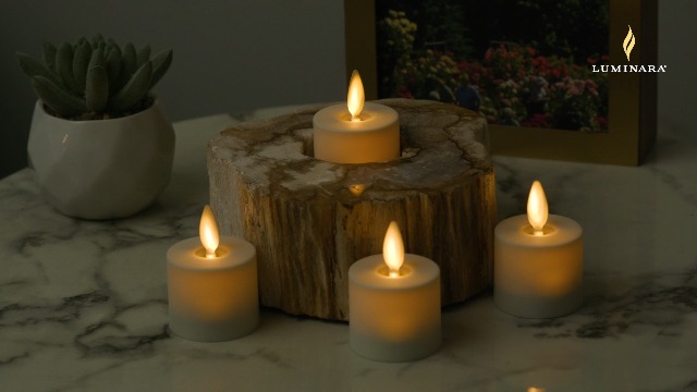 Image of Luminara Flameless LED Tea Light Candle, 1.4 inch x 2 inch, Pack of 2, Plastic Pearl Ivory, Real Flame, Battery Operated w /Remote Timer Function